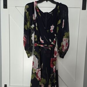DKNY Navy Floral Wrap dress